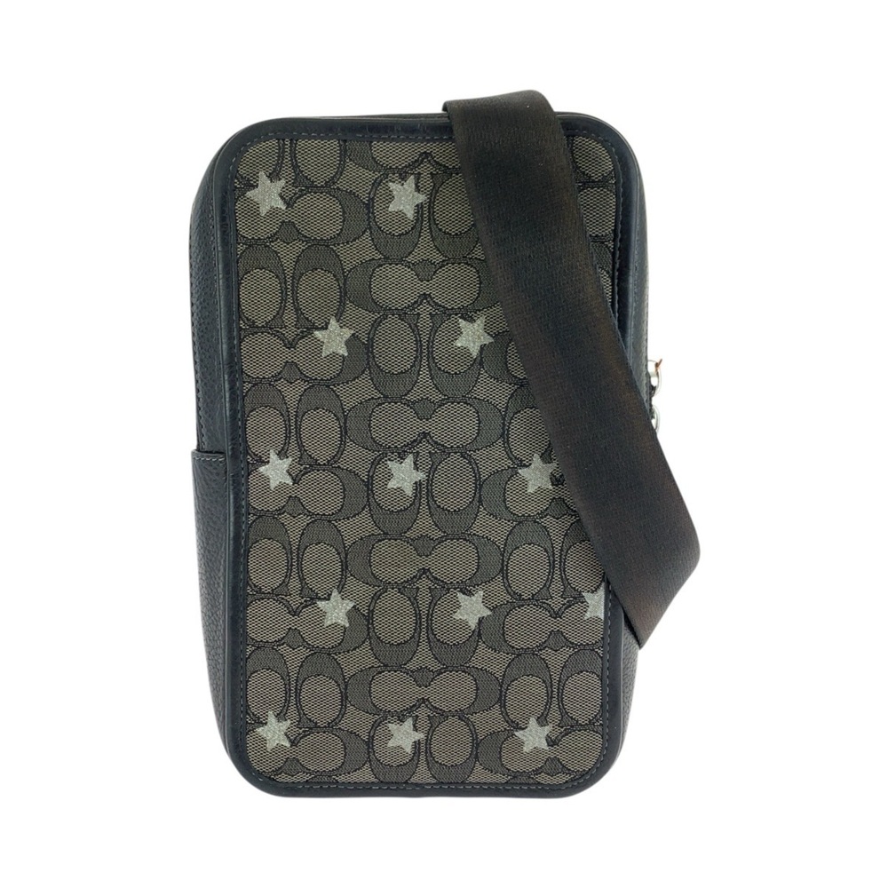 COACH Signature Star Black/Brown Leather/Canvas Body Bag/Shoulder Bag for Men...